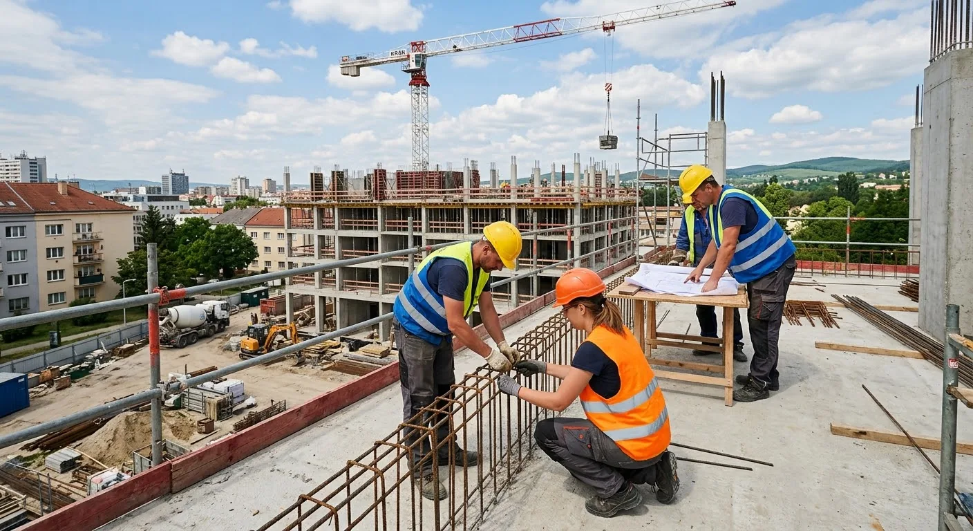 Kontrola výstuže na stropnej doske pred betonážou